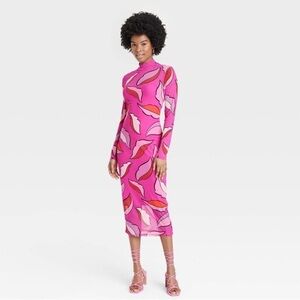 Vibrant Pink Patterned Women's Dress